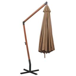 Berkfield Home Hanging Parasol with Pole Taupe 3.5x2.9 m Solid Fir Wood in Beige - thumbnail 4