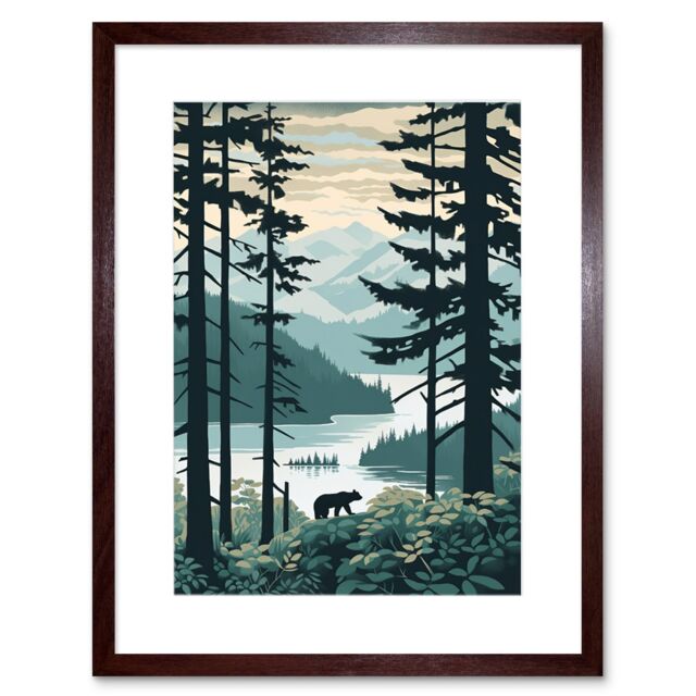 "Artery8 Wall Art Print Great Bear Rainforest Coastal Mountain Landscape Artwork Framed 9X7 Inch in Brown - Size: W7"" x H9""" - image 1