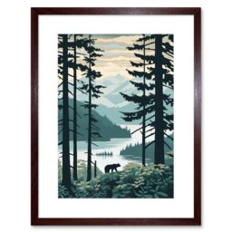 "Artery8 Wall Art Print Great Bear Rainforest Coastal Mountain Landscape Artwork Framed 9X7 Inch in Brown - Size: W7"" x H9""" - thumbnail 1