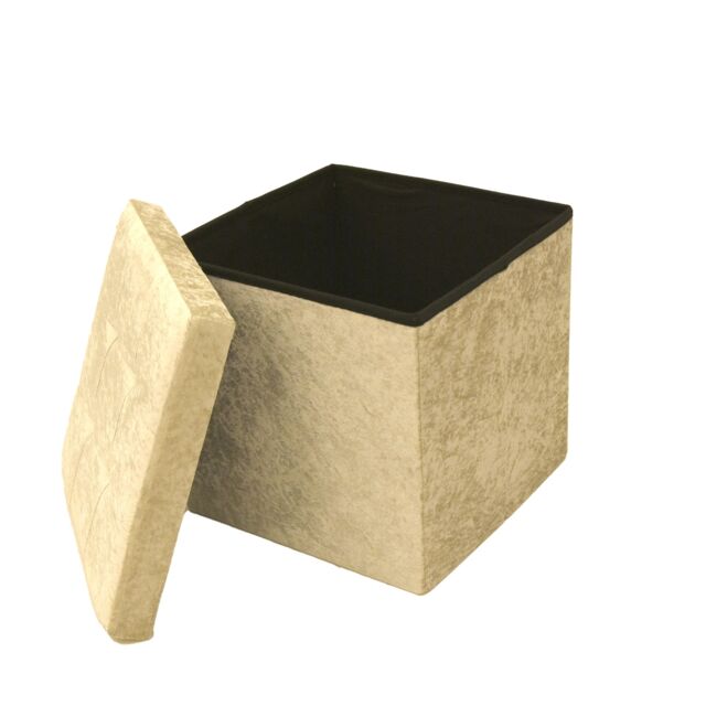 Libbi Lou Velvet Footstool Ottoman Storage Box 38x38x38cm in Cream - Size: 38 x 38 x 38 cm - image 1
