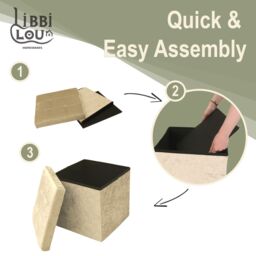 Libbi Lou Velvet Footstool Ottoman Storage Box 38x38x38cm in Cream - Size: 38 x 38 x 38 cm - thumbnail 3
