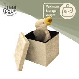 Libbi Lou Velvet Footstool Ottoman Storage Box 38x38x38cm in Cream - Size: 38 x 38 x 38 cm - thumbnail 2