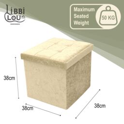 Libbi Lou Velvet Footstool Ottoman Storage Box 38x38x38cm in Cream - Size: 38 x 38 x 38 cm - thumbnail 4