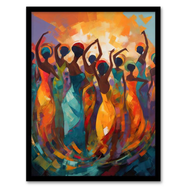 Artery8 Wall Art Print Abstract Africa Dance African Dancing Painting Rhythm Body Energy Theatre Arts Artwork Art Framed - Size: A4 - image 1