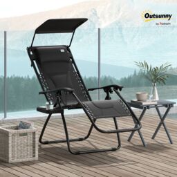 OUTSUNNY Zero Gravity Lounger Chair, Folding Reclining Patio Chair with Shade Cover in Black - Size: 1 Pack - thumbnail 1