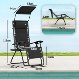 OUTSUNNY Zero Gravity Lounger Chair, Folding Reclining Patio Chair with Shade Cover in Black - Size: 1 Pack - thumbnail 3
