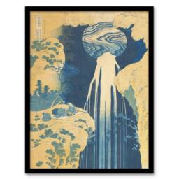 Artery8 Katsushika Hokusai Framed Wall Art Print The Amida Waterfall in Blue - Size: A4 - thumbnail 1