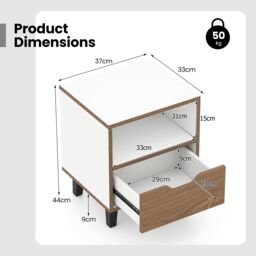 Costway Nightstand Mid Century Modern Bedside Table w/Drawer & storage Shelf in White - thumbnail 2