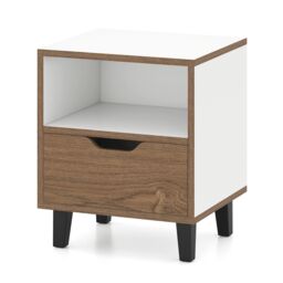 Costway Nightstand Mid Century Modern Bedside Table w/Drawer & storage Shelf in White