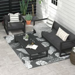 OUTSUNNY Reversible Waterproof Outdoor Rug W/ Carry Bag in Grey - Size: 180 cm x 270 cm - thumbnail 1