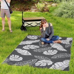 OUTSUNNY Reversible Waterproof Outdoor Rug W/ Carry Bag in Grey - Size: 180 cm x 270 cm - thumbnail 2