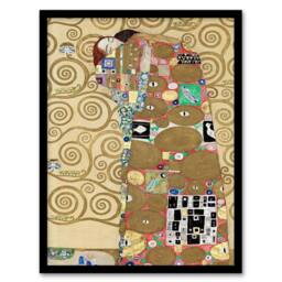 Artery8 Gustav Klimt Framed Wall Art Fulfillment Lovers Embrace Painting in Gold - Size: A4 - thumbnail 1