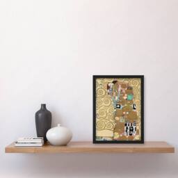 Artery8 Gustav Klimt Framed Wall Art Fulfillment Lovers Embrace Painting in Gold - Size: A4 - thumbnail 2