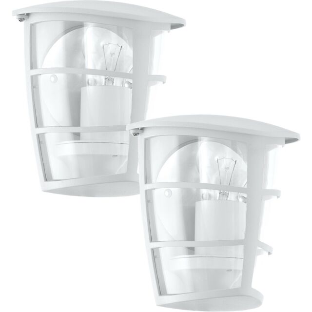 Loops 2 PACK IP44 Outdoor Wall Light White & Glass Lantern 1x 60W E27 Porch Lamp - image 1