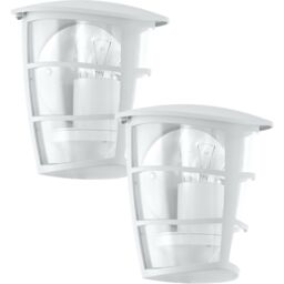 Loops 2 PACK IP44 Outdoor Wall Light White & Glass Lantern 1x 60W E27 Porch Lamp