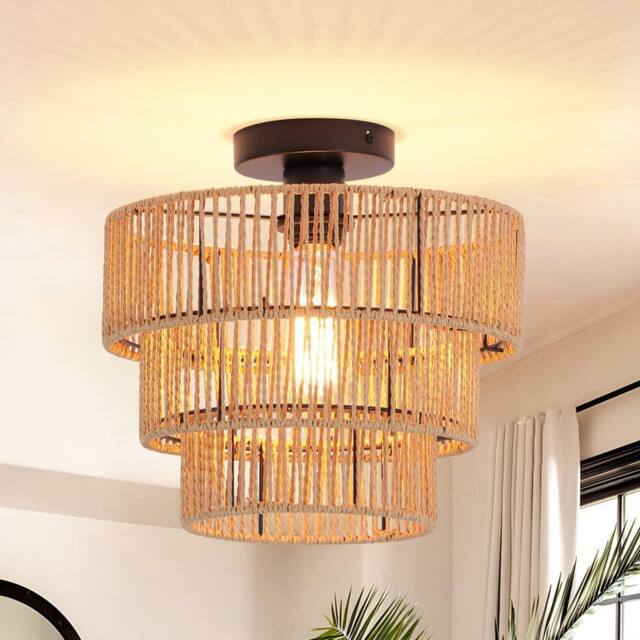 Garwarm 1 - Light Farmhouse Boho Geometric Rattan Pendant Light in Natural - image 1