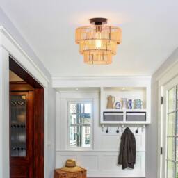 Garwarm 1 - Light Farmhouse Boho Geometric Rattan Pendant Light in Natural - thumbnail 5