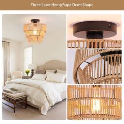 Garwarm 1 - Light Farmhouse Boho Geometric Rattan Pendant Light in Natural - thumbnail 7