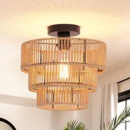 Garwarm 1 - Light Farmhouse Boho Geometric Rattan Pendant Light in Natural - thumbnail 1