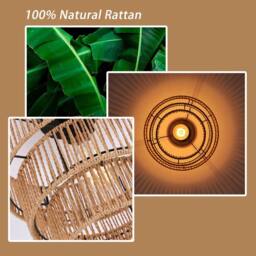 Garwarm 1 - Light Farmhouse Boho Geometric Rattan Pendant Light in Natural - thumbnail 6