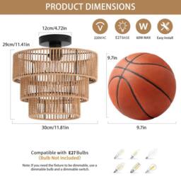 Garwarm 1 - Light Farmhouse Boho Geometric Rattan Pendant Light in Natural - thumbnail 4