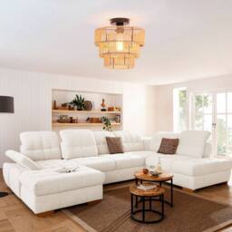 Garwarm 1 - Light Farmhouse Boho Geometric Rattan Pendant Light in Natural - thumbnail 2