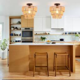 Garwarm 1 - Light Farmhouse Boho Geometric Rattan Pendant Light in Natural - thumbnail 3