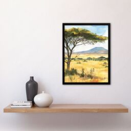Artery8 Mount Kilimanjaro Savanna Tanzania Landscape Framed Wall Art in Green - Size: A4 - thumbnail 4