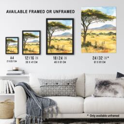 Artery8 Mount Kilimanjaro Savanna Tanzania Landscape Framed Wall Art in Green - Size: A4 - thumbnail 3