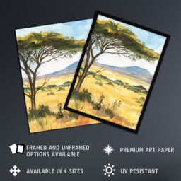 Artery8 Mount Kilimanjaro Savanna Tanzania Landscape Framed Wall Art in Green - Size: A4 - thumbnail 2