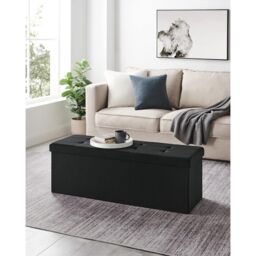 SONGMICS Large Storage Ottoman Bench Folding Foot Rest End Bed Easy Assembly in Black - thumbnail 2