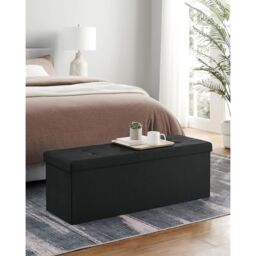 SONGMICS Large Storage Ottoman Bench Folding Foot Rest End Bed Easy Assembly in Black - thumbnail 1