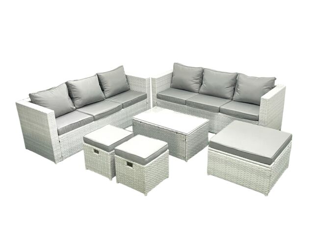 Fimous Garden Outdoor PE Rattan Furniture Set 9 Seater Rattan Garden Sofa Set with 3 Footstools Light Grey Mixed - image 1