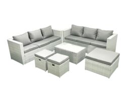 Fimous Garden Outdoor PE Rattan Furniture Set 9 Seater Rattan Garden Sofa Set with 3 Footstools Light Grey Mixed - thumbnail 2
