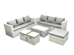 Fimous Garden Outdoor PE Rattan Furniture Set 9 Seater Rattan Garden Sofa Set with 3 Footstools Light Grey Mixed - thumbnail 1