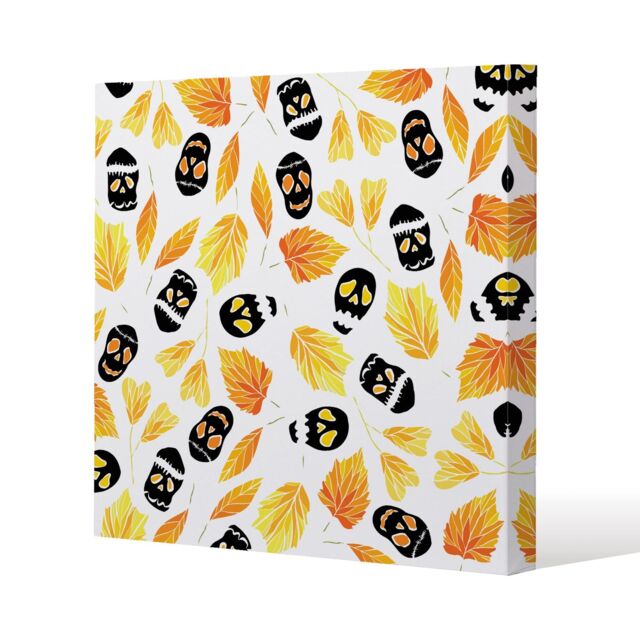 Benjamin Tate Design Autumn Leaves & Halloween Skulls (Canvas Print) / 46 x 46 x 4cm in Natural - Size: 46 x 46 x 4 cm - image 1