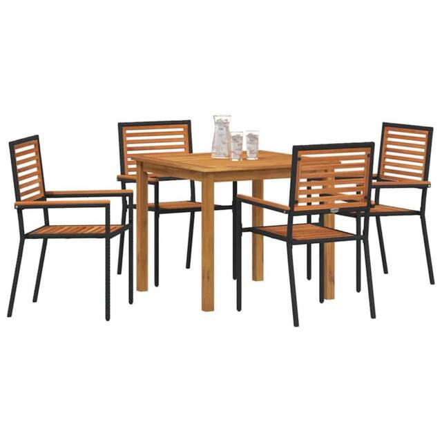 Berkfield Home Modern 5 Piece Garden Dining Set Black Poly Rattan Acacia - image 1