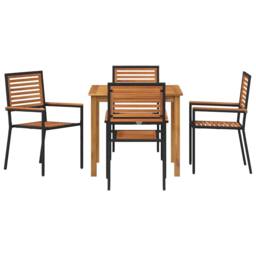 Berkfield Home Modern 5 Piece Garden Dining Set Black Poly Rattan Acacia - thumbnail 7
