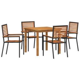 Berkfield Home Modern 5 Piece Garden Dining Set Black Poly Rattan Acacia - thumbnail 3