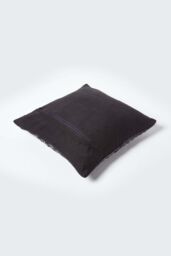 Homescapes Black Real Leather Basketweave Check Suede Cushion with Feather Filling - Size: 45 cm x 45 cm - thumbnail 3