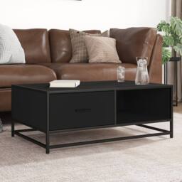 Berkfield Home Coffee Table Black 90x57x35 cm Engineered Wood & Metal - Size: 90 x 57 x 35 cm - thumbnail 2