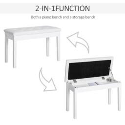 KORVIXA Faux Leather Piano Stool White with Storage - Size: 0.6m2 - thumbnail 3