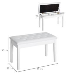 KORVIXA Faux Leather Piano Stool White with Storage - Size: 0.6m2 - thumbnail 2
