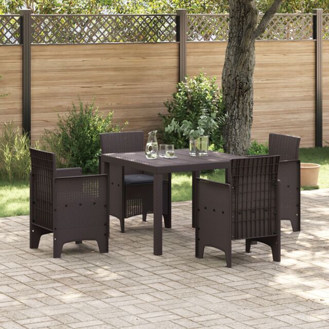 Berkfield Home 5 Piece Garden Dining Set with Cushions Brown Poly Rattan - image 1
