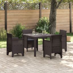 Berkfield Home 5 Piece Garden Dining Set with Cushions Brown Poly Rattan - thumbnail 1