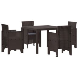 Berkfield Home 5 Piece Garden Dining Set with Cushions Brown Poly Rattan - thumbnail 2