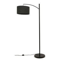 ValueLights Preto Black Metal Curved Floor Lamp With Grey Boucle Shade - thumbnail 2