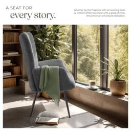 tectake Armchair Hygge - Wide Cord Anthracite/Black in Dark Grey - thumbnail 3