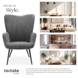 tectake Armchair Hygge - Wide Cord Anthracite/Black in Dark Grey - thumbnail 8