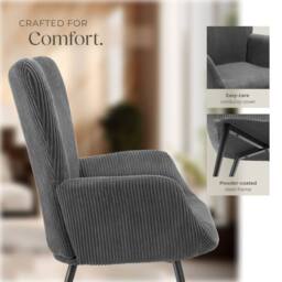 tectake Armchair Hygge - Wide Cord Anthracite/Black in Dark Grey - thumbnail 7